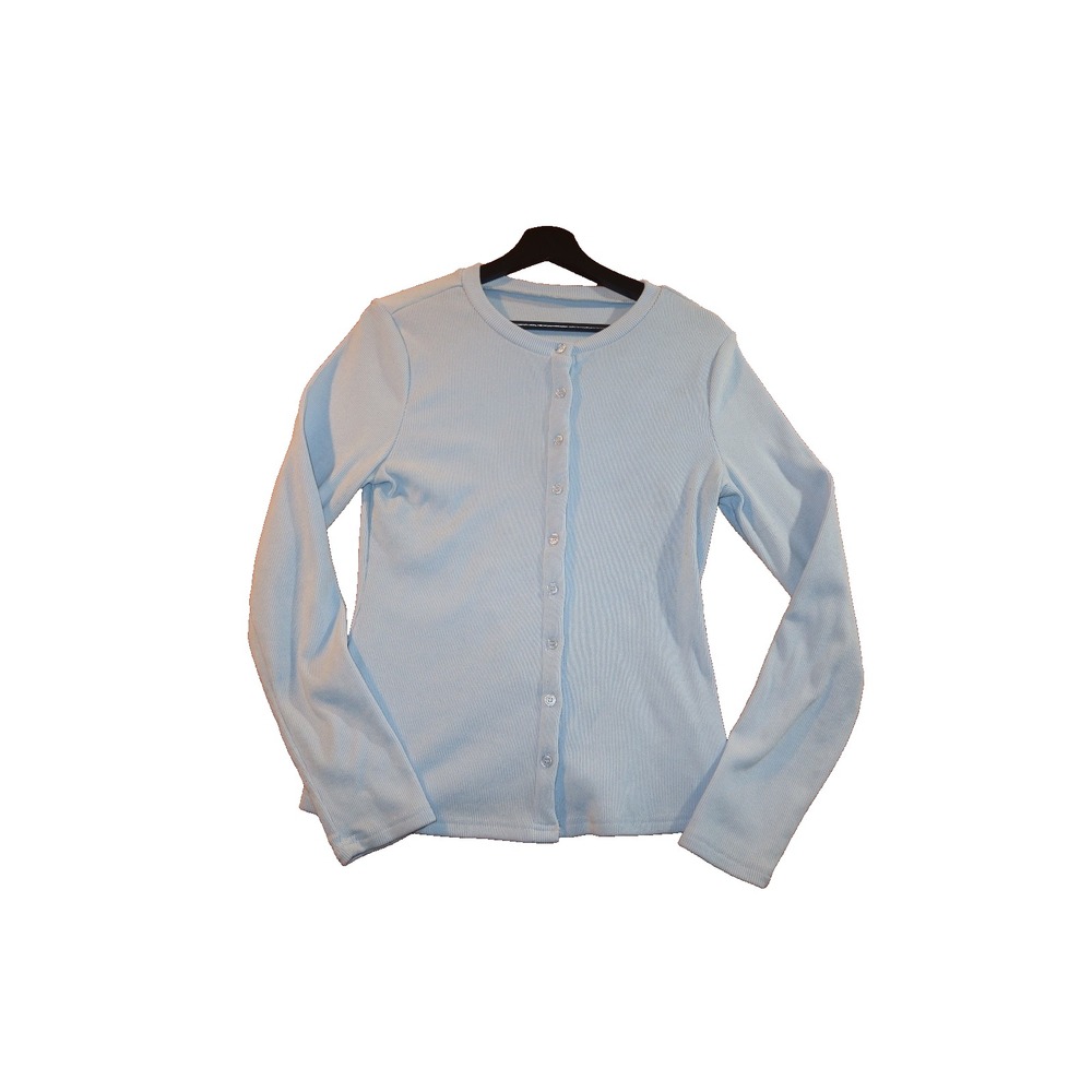 Baby Blue Ribbed Button-Front Cardigan - Large